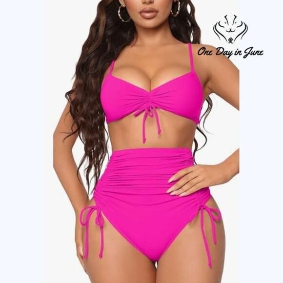 Meyeeka High Waisted Ruched Bikini Swimsuit Size S - Picture 1 of 5